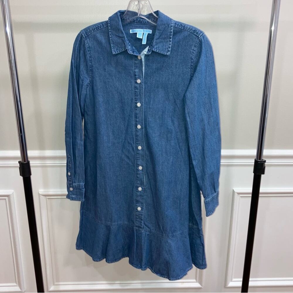 Draper James Chambray Blue Denim Tulip Hem Shirt Dress size 0
